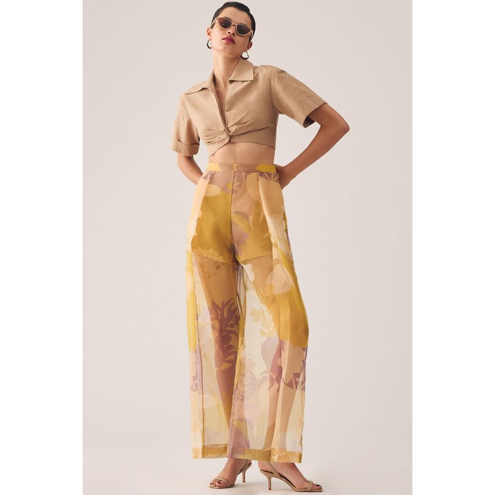 New Anthropologie Pankaj & Nidhi Sheer Printed Sheer Pants - Size XL